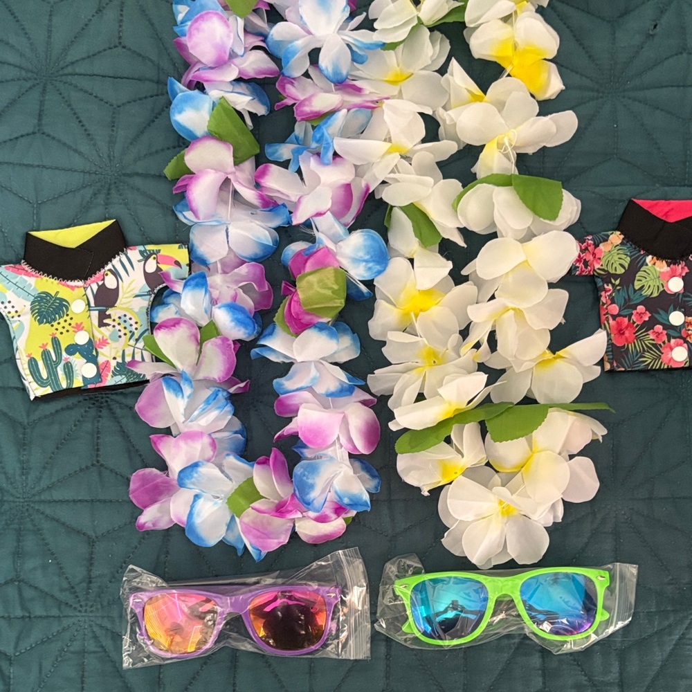 Colorful Hawaiian Lei and Sunglasses Set
